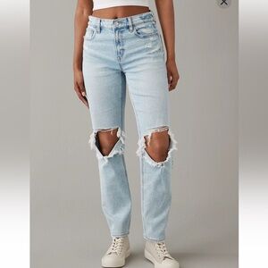 AE Stretch Super High-Waisted Ripped Ankle Straight Jean Size 10 short